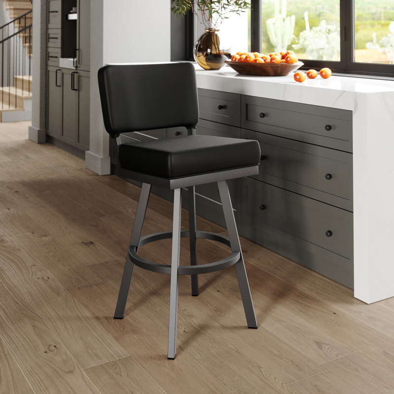 Tabouret de bar et de comptoir Groveland, Gris pierre de feu, Noir réglisse