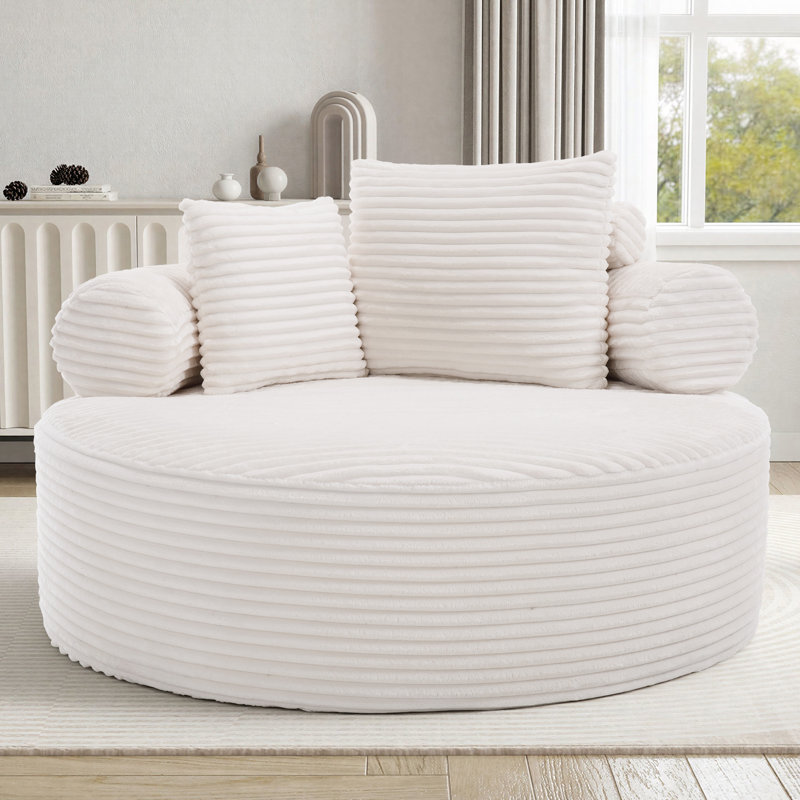 Fauteuil demi-tonneau rembourré Addisin, Blanc