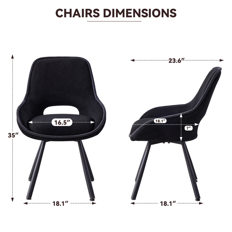 Swivel Dining Chairs Set Of 2, Modern Upholstered Fabric Kitchen Chair With Thicken Cushions for Living Room, Bedroom, Black
