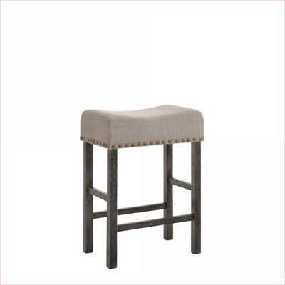 Ensemble de 2 chaises de salle à manger à hauteur de comptoir en lin brun clair, tabourets de bar sans dossier avec finition gris ardoise patiné pour adultes