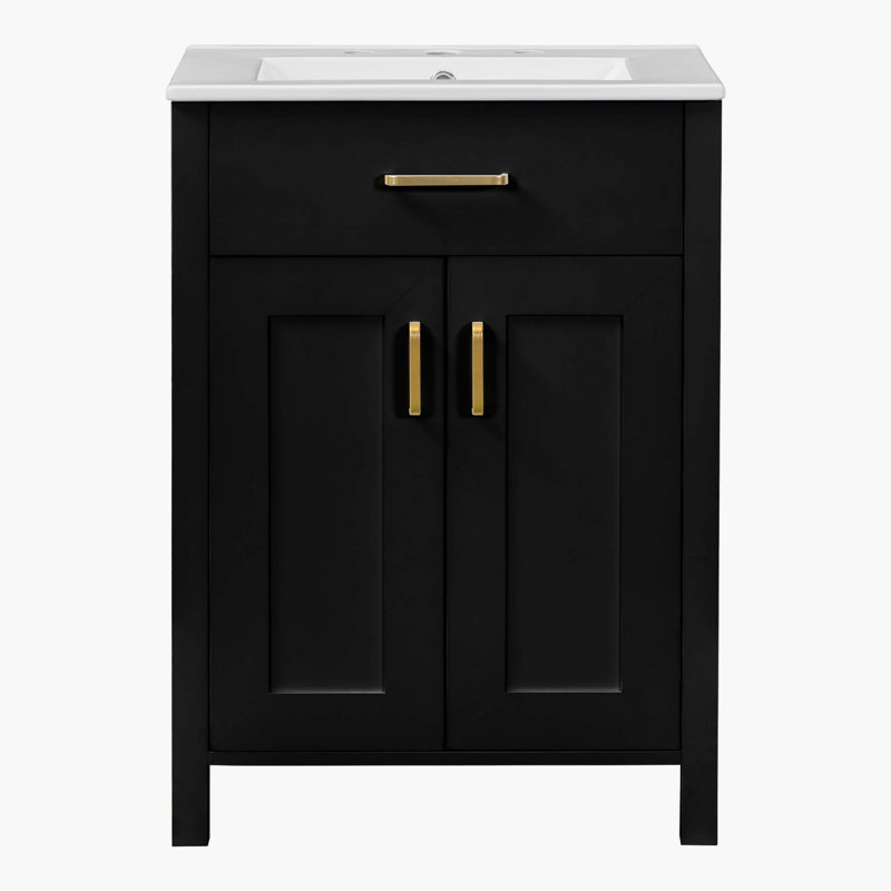 Black 24-Inch Freestanding Bathroom Vanity with Ceramic Sink