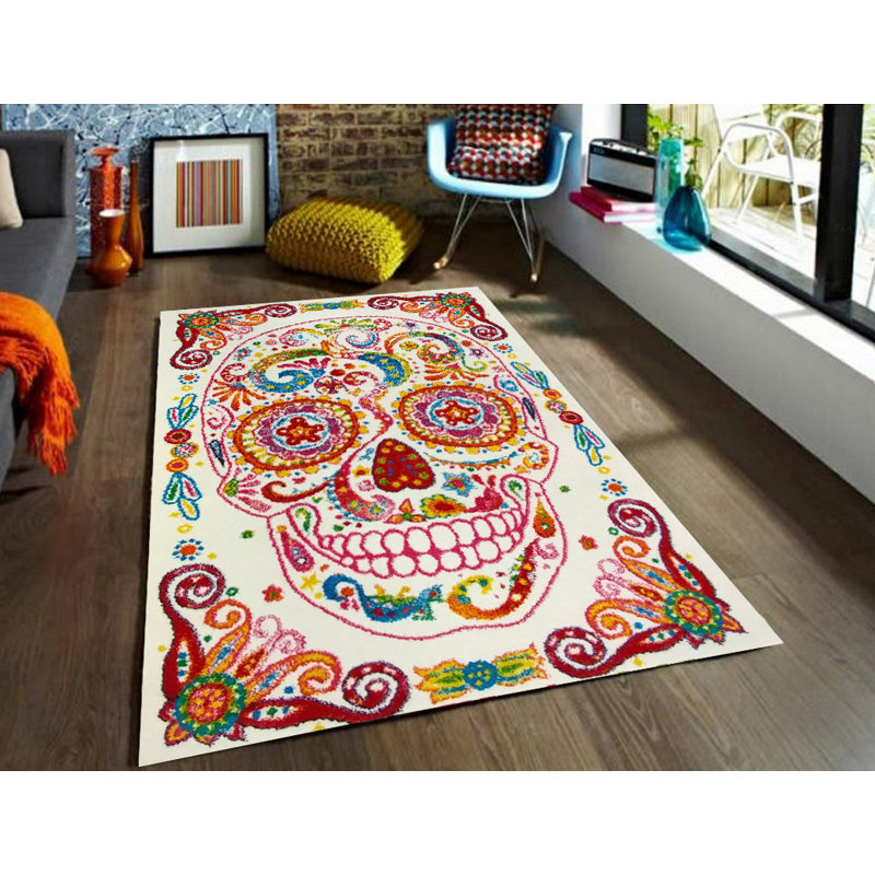 Tapis pour chambre d'enfant Happy Sugar Skull, Rectangle 3 pi 11 po x 5 pi 3 po