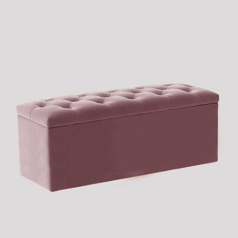  Luna Wide Chesterfield Velvet Rectangle Solid Color Standard Ottoman Box with Storage, Upholstered Deep Storage End of Bed Bench
