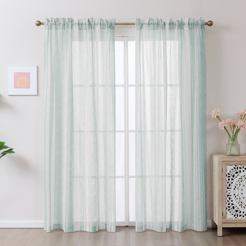 Paire de rideaux transparents avec passe-tringle Farmhouse, L 52 po x H 108 po, Turquoise