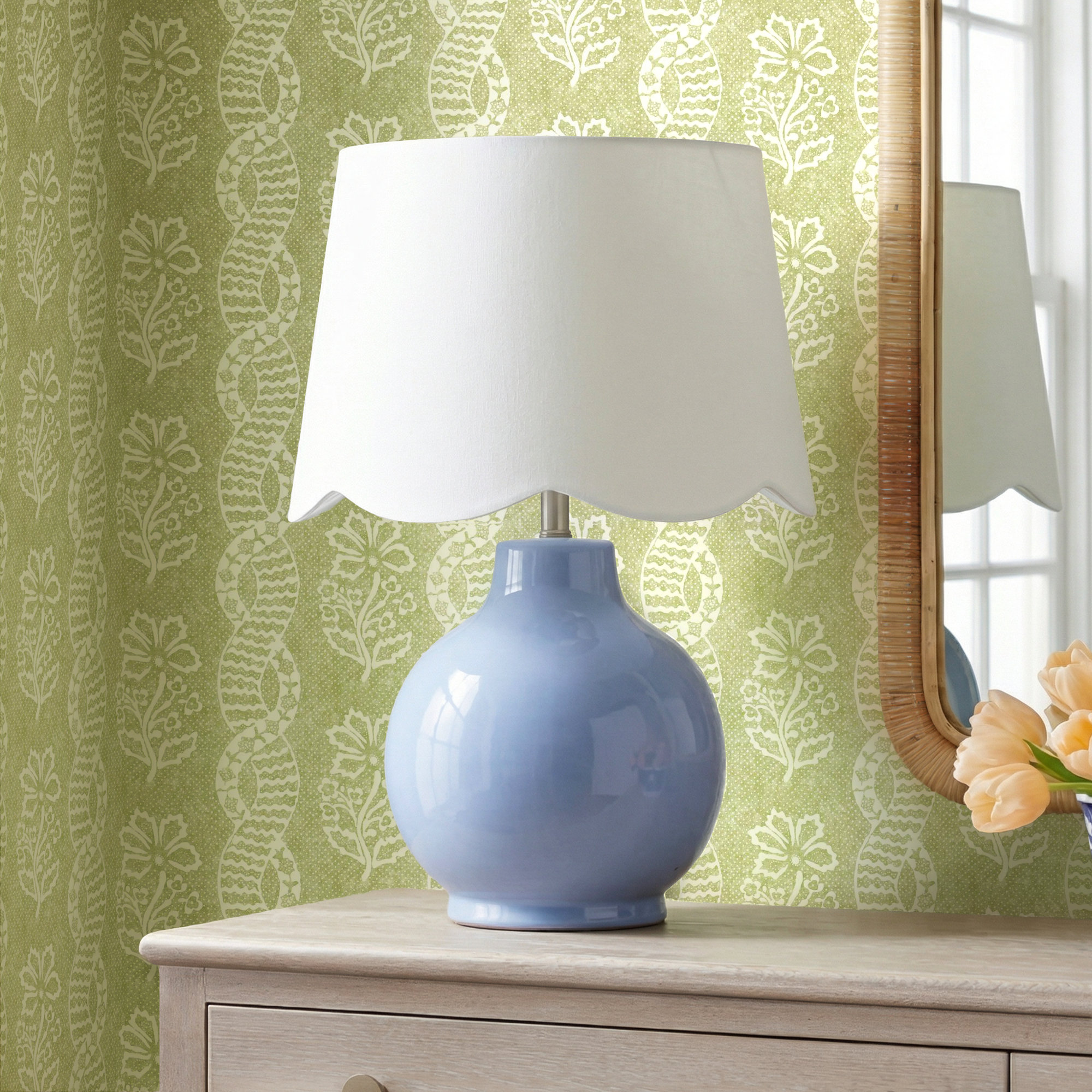Maura Accent Table Lamp, White, Blue, 22"H x 15"W x 15"D
