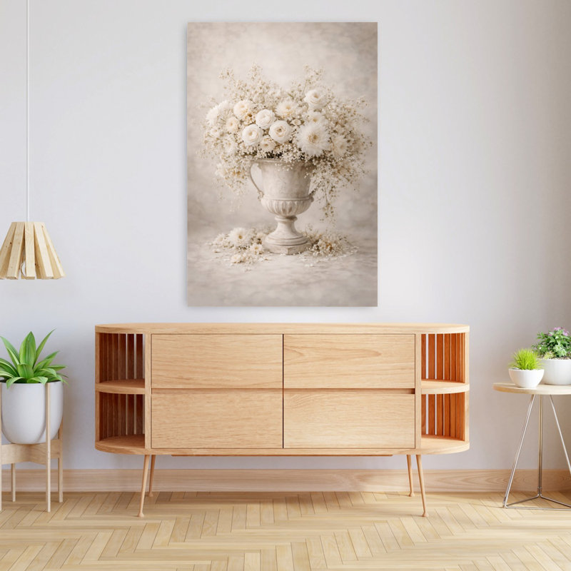 Art mural blanc contemporain Dahlia, H 48 po x l 32 po