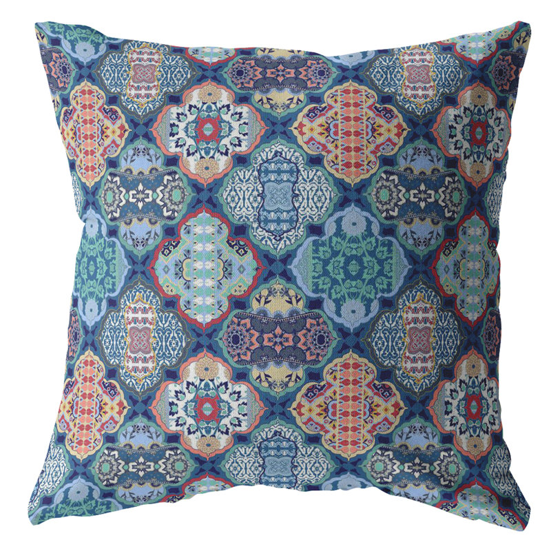 Coussin intérieur à glissière Flower, 18" x 18", Turquoise / Rouge