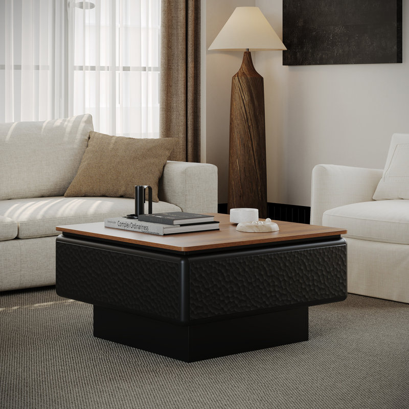 Table basse carrée à plateau relevable avec rangement dissimulé