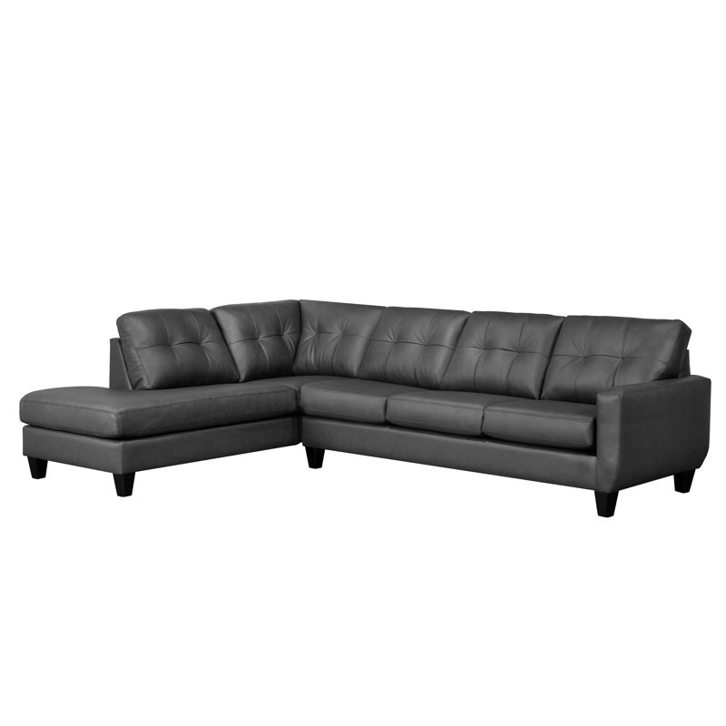 Aarah Upholstered L-Shaped Sectional, Left Hand Facing, Dark Gray Genuine Leather