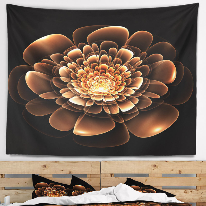 Tapisserie florale scintillante à motif floral brun et jaune, H 50 po x l 60 po