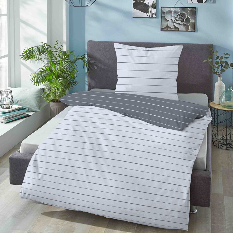 Cotton Striped Duvet Cover Set with Pillowcases, 200 x 200cm - 2 pillows 80 x 80cm, Blue