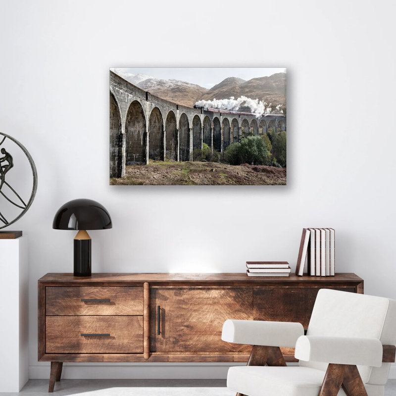 «Highland train print», art mural rétro, affiche sur toile train de montagne - paysage des Highlands écossais - décor de voyage nostalgie - décoration murale nature rustique