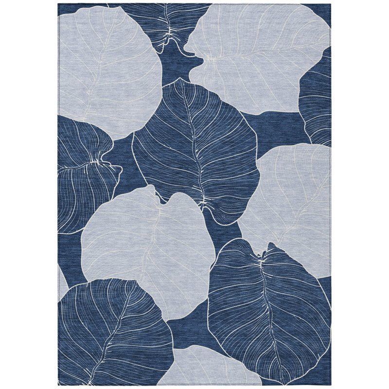 Machine Washable Indoor/Outdoor Chantille ACN2506 Floral Rug, Rectangle 3' x 5', Navy