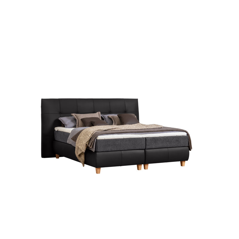 Boxspring Bed Loana with Topper, H3 - from approx. 80kg, Black, 140 x 200cm
