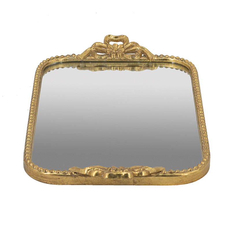 Plateau en fer doré 21,3 x 1,7 x 11,8 po avec surface en miroir