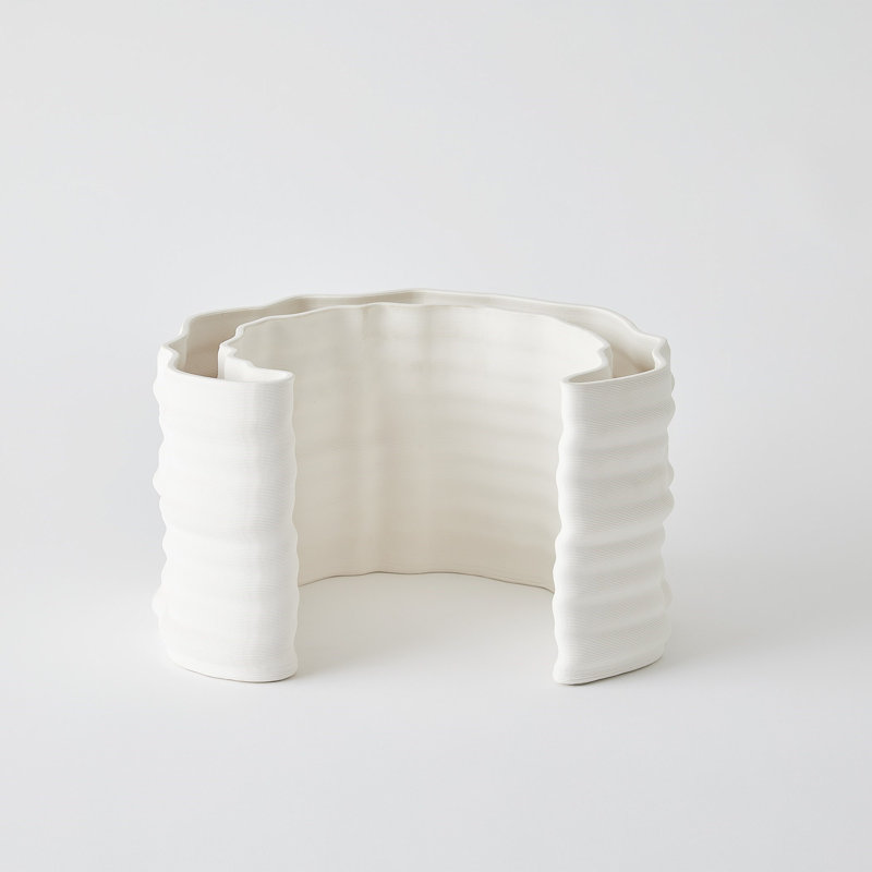 Crescent Printed Vase-Matte White-Lg, 7.75" H x 12.25" W x 11" D