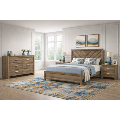 Ensemble de chambre à coucher à panneau moderne avec finition brun clair