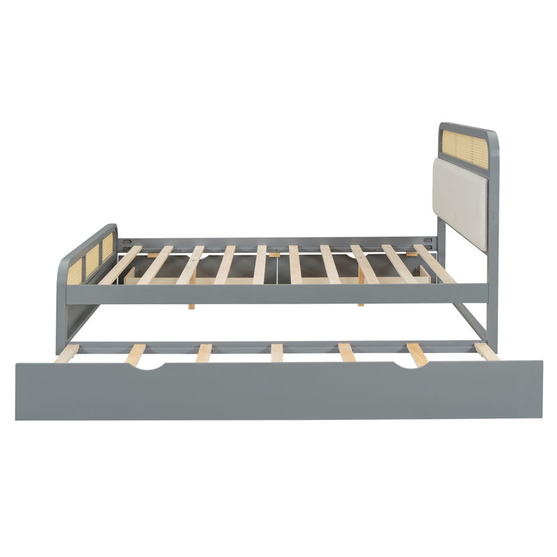 Athenia Queen size Wooden Platform Bed with Trundle and 2 Drawers, Gray