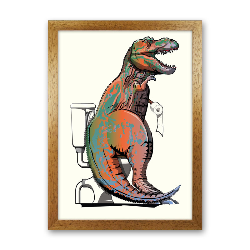 Trex Toilet Bathroom - Print, Oak Framed, 60cm H x 42cm W x 3cm D