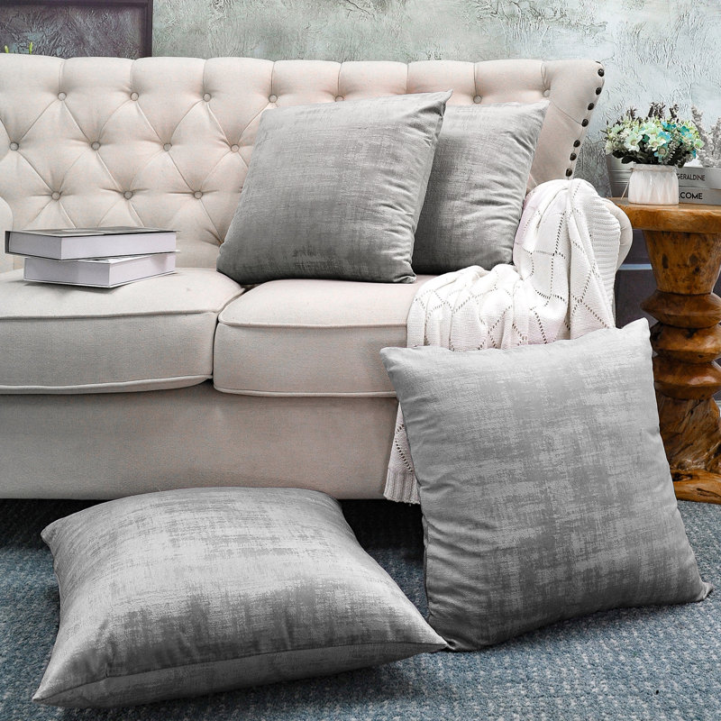 Textured Velvet Throw Pillow Cover, Steeple Gray