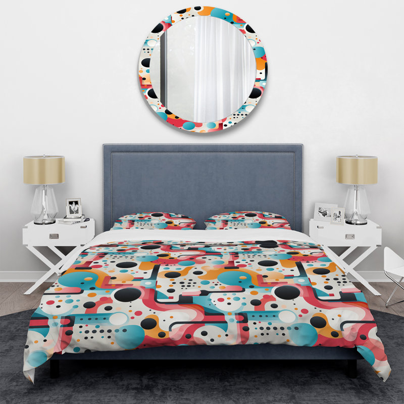 Literie rose et bleue à motifs tendance Mid-Century IV, Housse de couette simple + 1 taie décorative stan