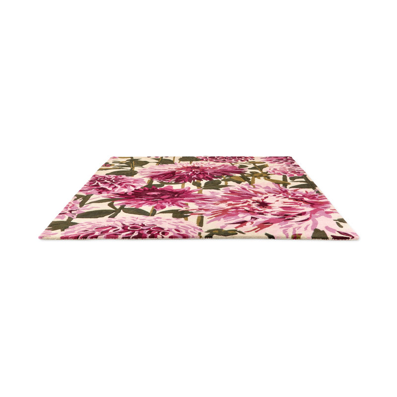 Dahlia Hand Tufted Wool Floral Area Rug in Pink/Green, Rectangle 5'7" x 7'10"