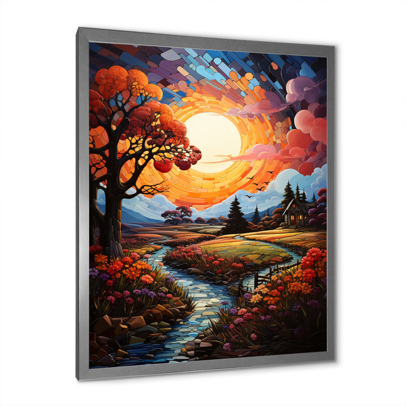«Sunset over Forest Lake», reproduction sur toile, Cadre photo argenté, H 32 po x l 16 po x P 1 po
