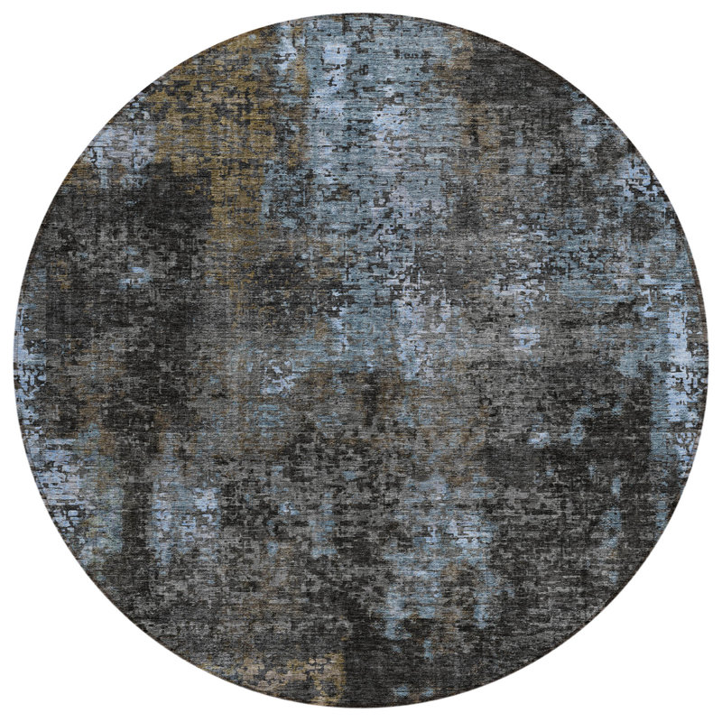 Tapis extérieur rond lavable abstrait gris anthracite 8 pi Graphite