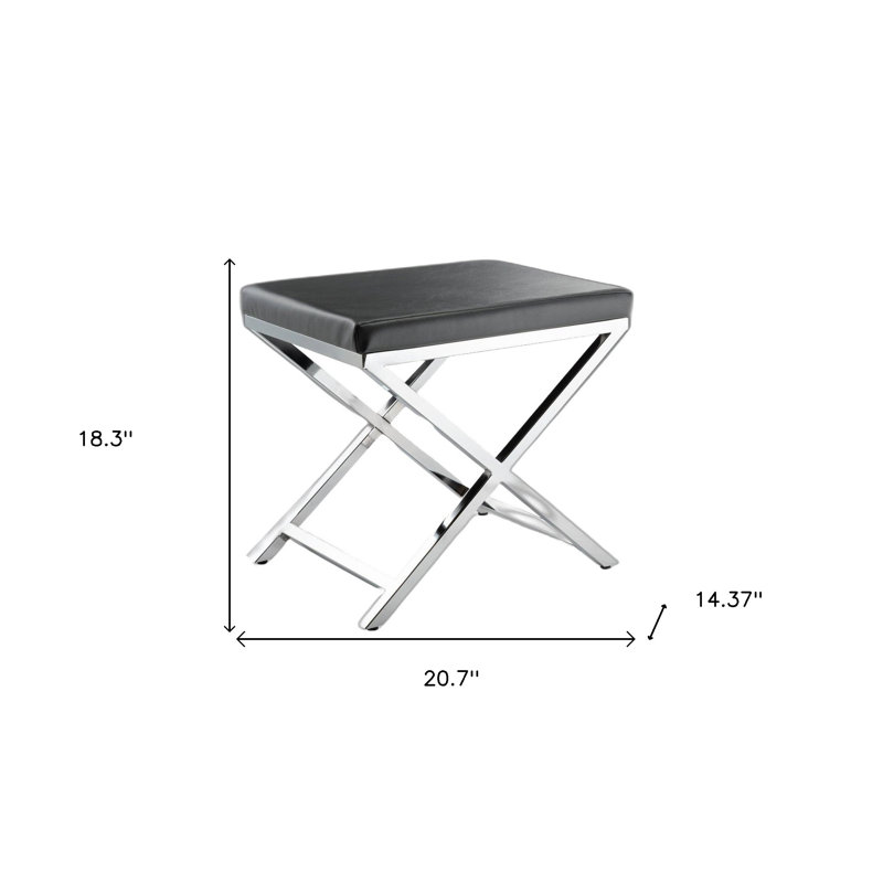 21" Charcoal and Silver Faux Leather Vanity Chair