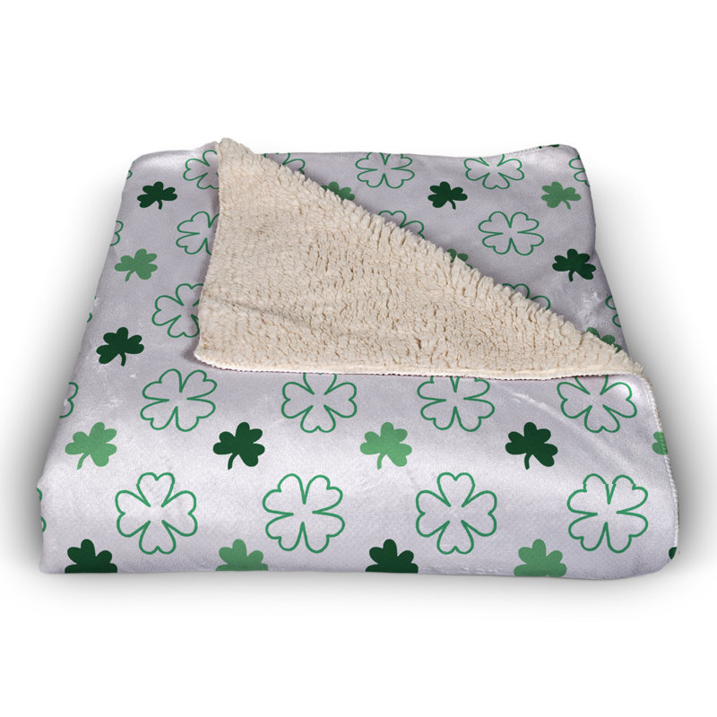 Green Clover Pattern Sherpa Fleece Throw Blanket 50x60