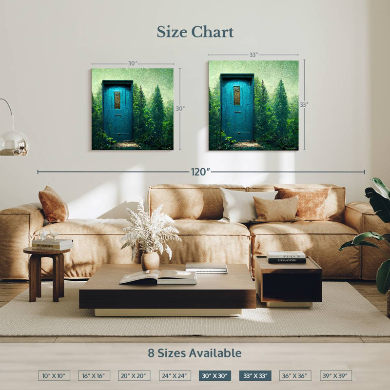 Kelan porte bleue dans le vert, H 30 po x l 30 po