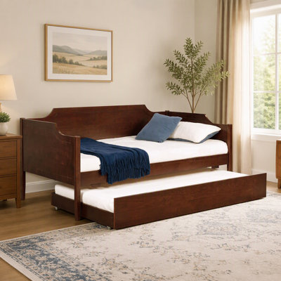 Lit double en bois avec lit gigogne, cerisier