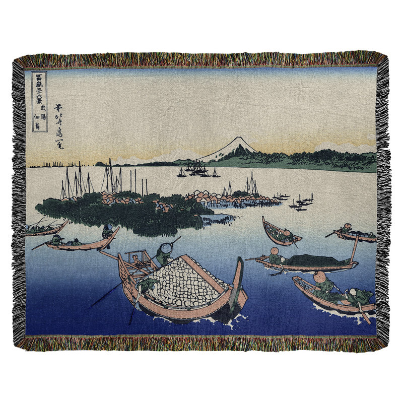 Jeté en coton Katsushika Hokusai Tsukuda dans la province de Musashi, Bleu