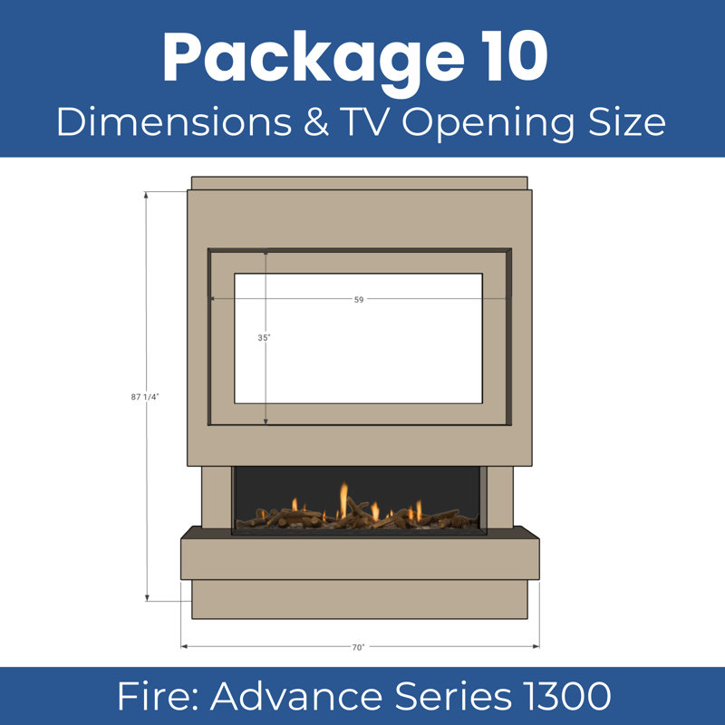 Media Wall Package 10 – 1300mm 3-Sided Electric Fireplace with LED Flame & TV Panel