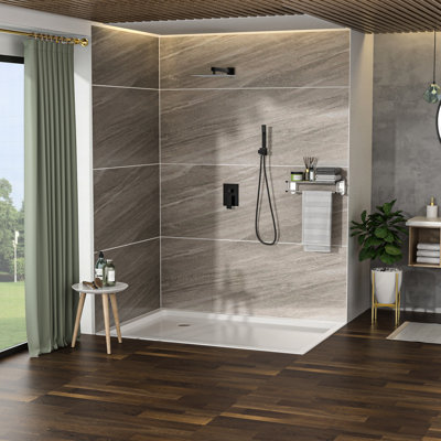 Pomme de douche double 10 pouces en nickel brossé - avec valve équilibrée, débit d'eau réglable et système de poche pour une expérience personnalisée avec installation facile