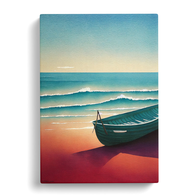 Boat On A Sandy Beach - Print, No Matte, 50cm H x 35cm W x 3cm D, Wrapped Canvas