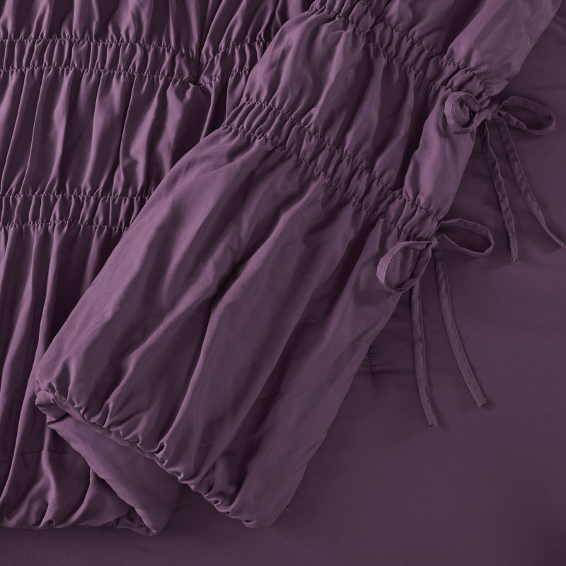 Mia Purple Ultra-Soft Washed Ruched Dreamy 3-Piece King Comforter Set, Purple, King Comforter + 2 King Shams