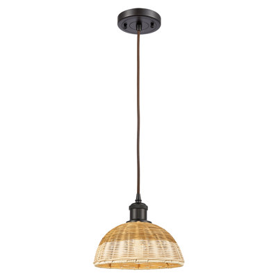 Ballston - Bristol Natural II - 1 Light 9" Cord Hung Mini Pendant - Oil Rubbed Bronze Finish - Natural Shade