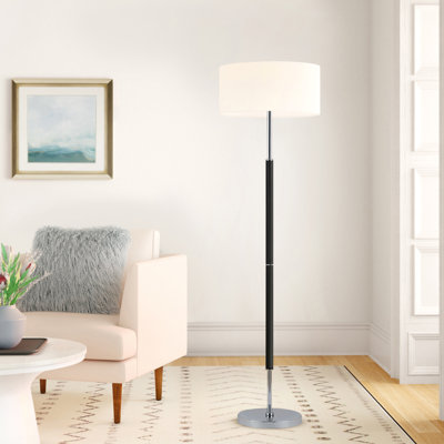 Lampe sur pied 62 tons deux tons abat-jour tambour en nickel noir poli mat Olie