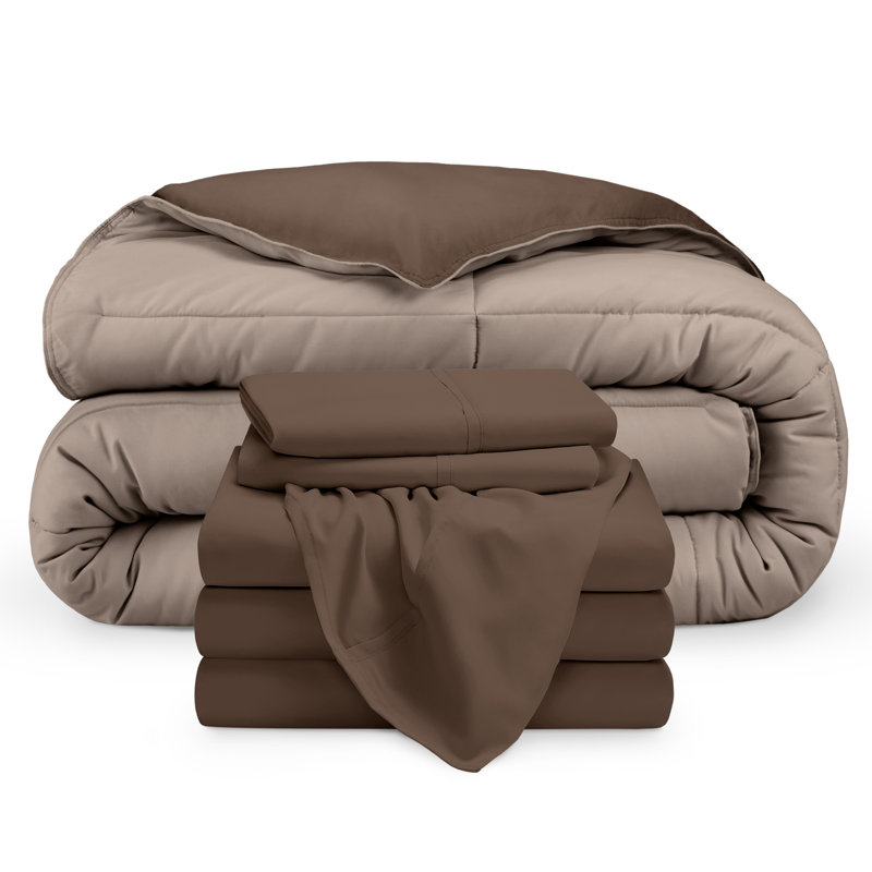 Microfiber Reversible Bed-In-A-Bag, Cocoa/Taupe Grey, Cocoa, Split King Comforter + 2 Pillowcases