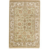 Hand Knotted Wool Area Rug in Green And Ivory