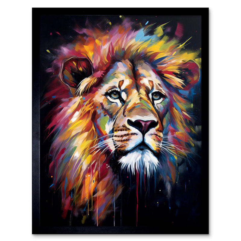 Nikitas Lion Head Rainbow Mane Hair Vibrant Portrait - Single Picture Frame Print