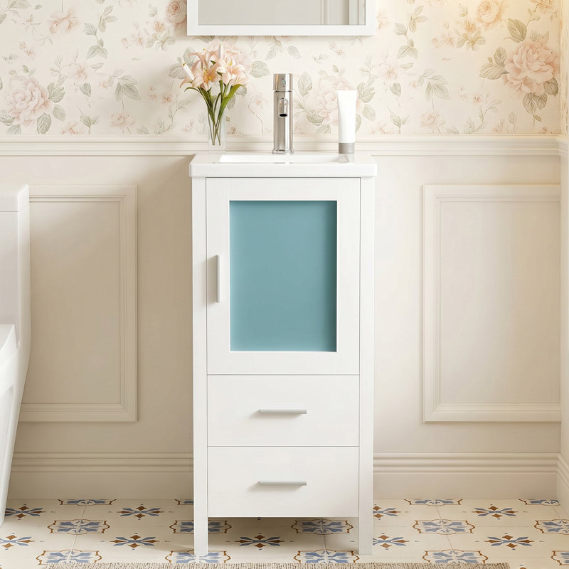  16'' Single Bathroom Vanity with Ceramic Top, White