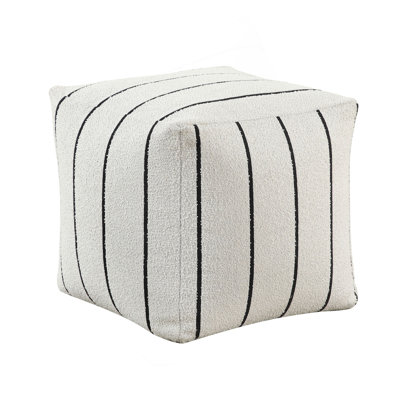 Modern Square Pouf Off-White Jacquard Fabric Upholstered Ottoman, Non-Slip Floor Pouf, Bean Bag Chair, 1Pc Sitting Pouf