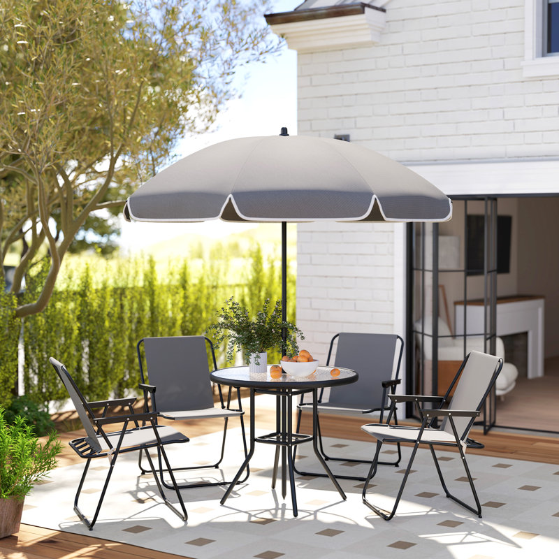 Ensemble de salle à manger de patio avec parasol, ensemble de patio extérieur pliant, gris