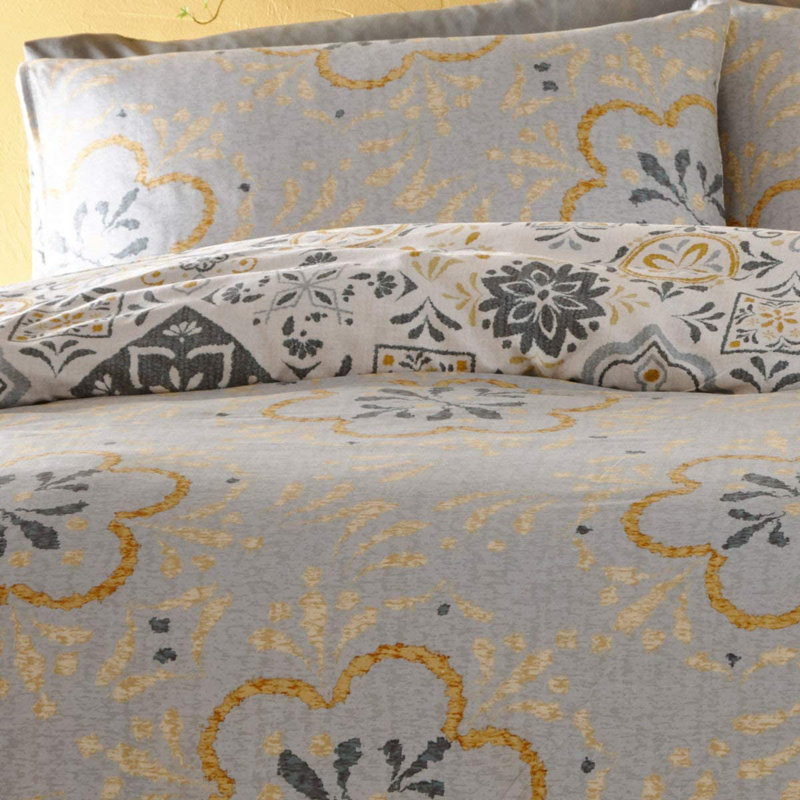 Ochre/Blue 56 TC Reversible Duvet Cover Set, Ochre/Blue, 135 x 200cm Duvet Cover + 1 Standard Pillowcase