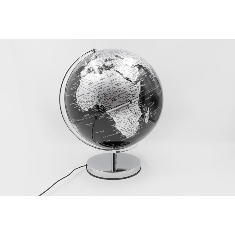 Tabletop Globe, Silver, 38cm H x 30cm W x 30cm D, Black