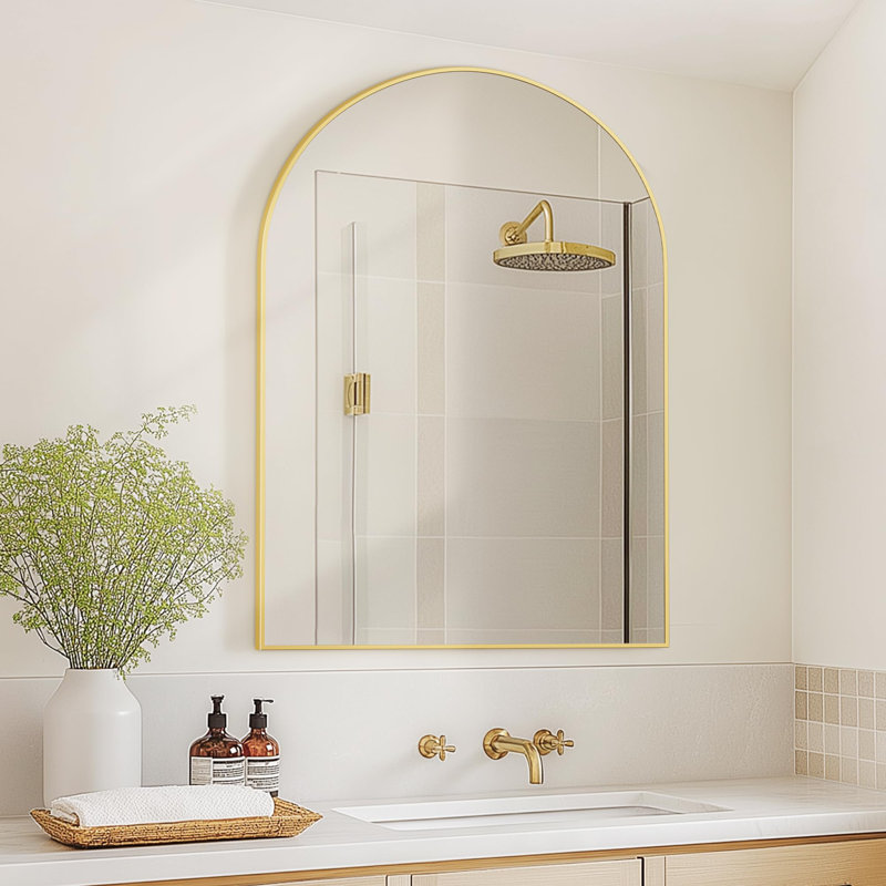 Miroir de salle de bain arqué 24 po x 36 po, Doré