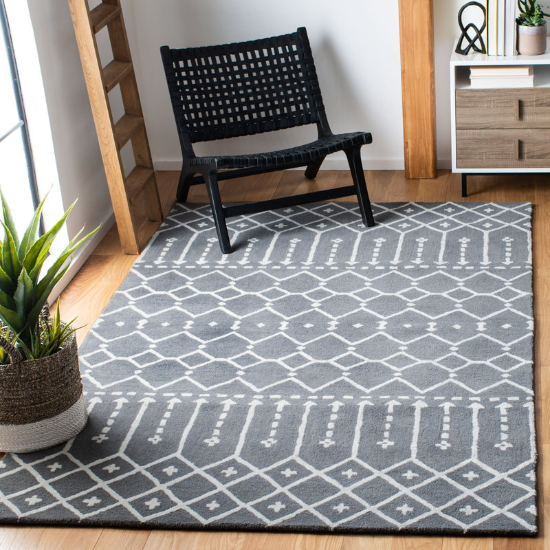 Zariah Hand Tufted Wool/Viscose Geometric Rug in Gray, Rectangle 8' x 10'