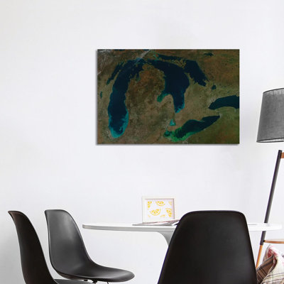 Satellite View of the Great Lakes, USA II 1 Piece Wrapped Canvas Wall Art